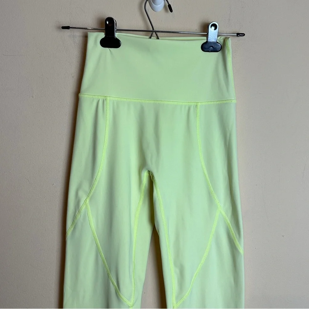 Aerie Neon Yellow Green High Rise Raw Hem Full Length Leggings Womens Size Small - Picture 4 of 16